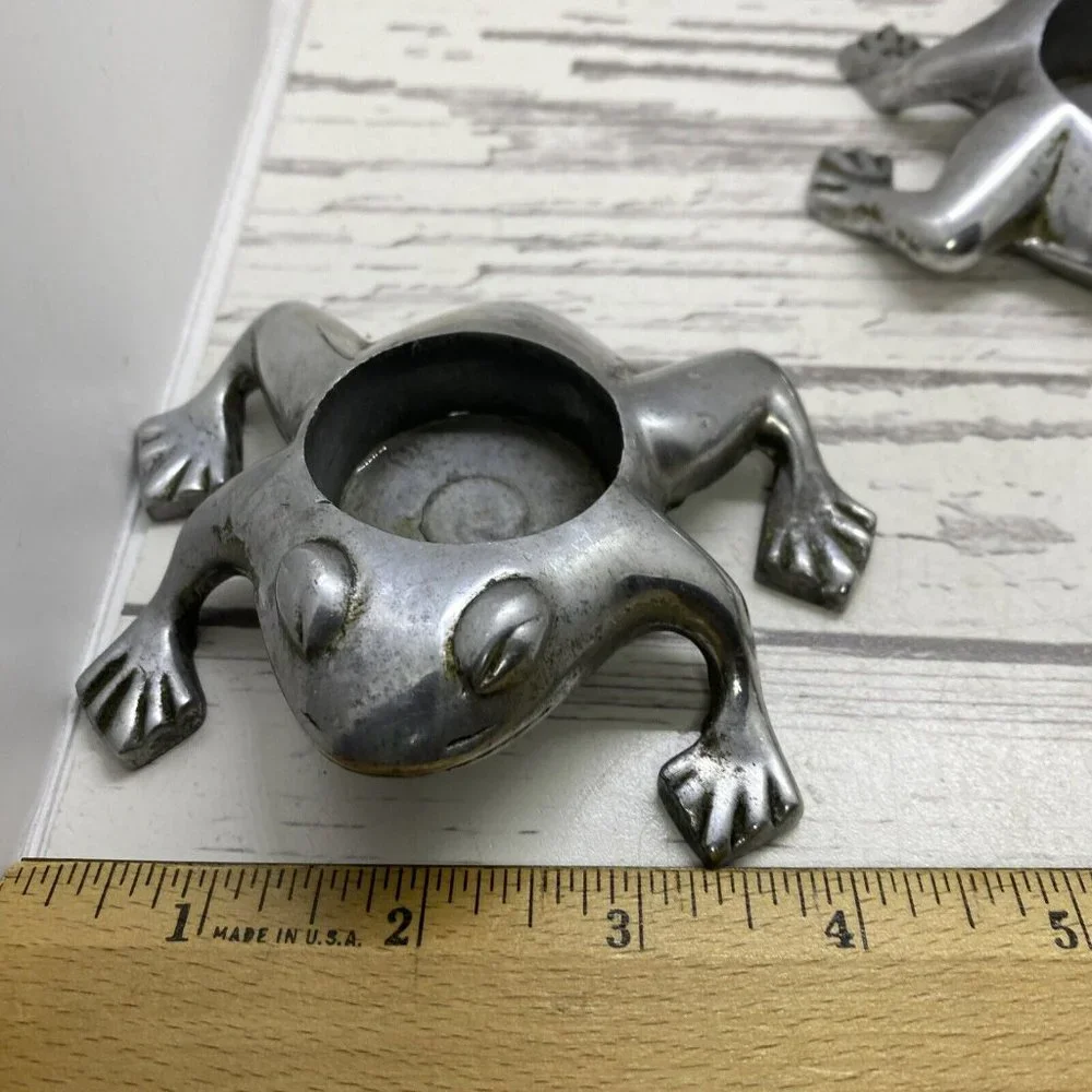 Restoration Hardware Lot 3 Frog Tea Light Candle Holder Aluminum Silver Chrome